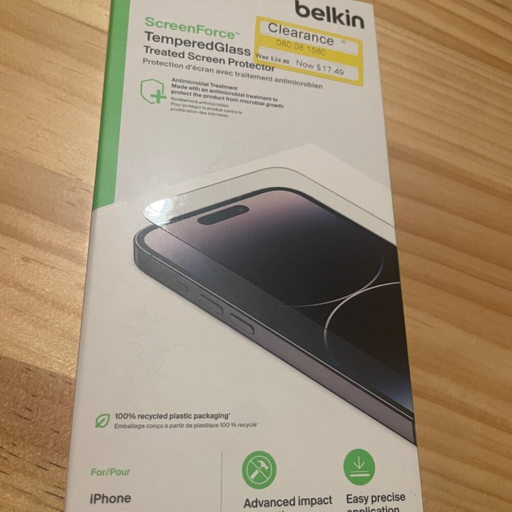 Belkin ScreenForce TemperedGlass Screen Protector iPhone 14 Pro Antimicrobial